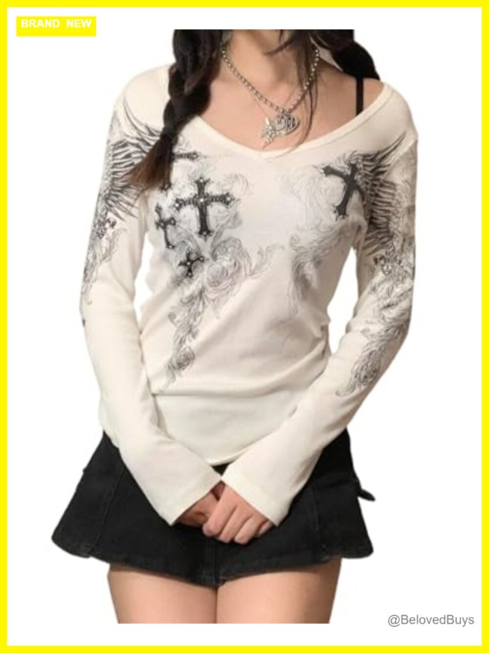 Women's Y2k Grunge Graphic Tee Long Sleeve Gothic Emo Punk Top
